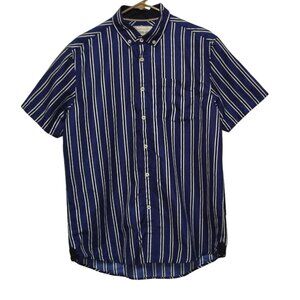 International Report Mens Blue Striped Button-Down‎ Shirt Large Short Sleeve